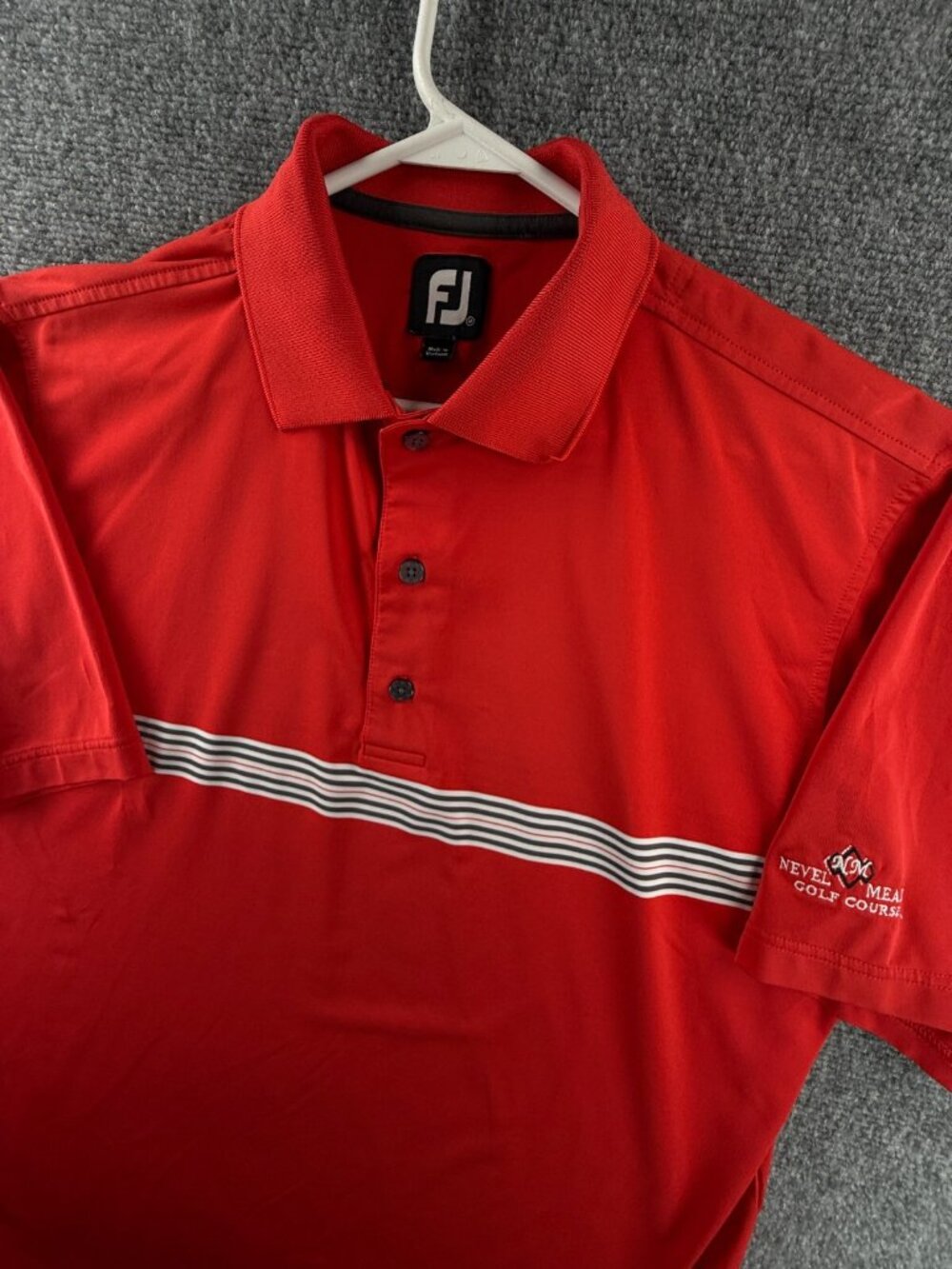 Footjoy Polo Shirt Men Medium Red Striped Stretch Golf Performance Short Sleeve